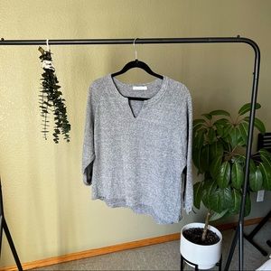 Alternative Apparel Heather Grey Mid Sleeve Light Pullover with V Cut Out